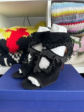 Aquazzura Sexy Fringe Studs Black Heels
